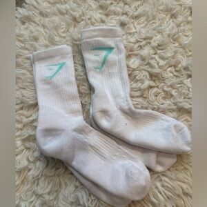 GYMSHARK socks aqua blue and white